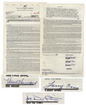 The Three Stooges Signed Agreement Regarding TV Rights With William Morris Agency From March 1963 -- Signed by Moe Howard, Larry Fine & Joe DeRita -- 2pp. on Single 8.25 x 13.75 Sheet -- Near Fine